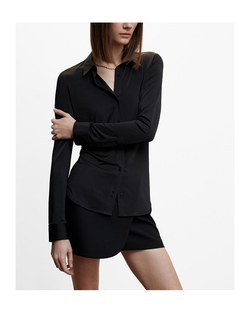 Women's Buttoned Flowy Shirt Black $26.40 Tops