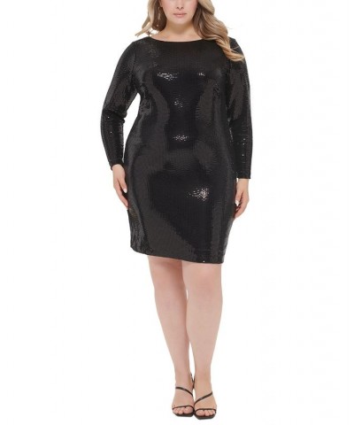 Plus Size Sequined Cowl-Back Sheath Dress Black $43.21 Dresses