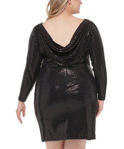 Plus Size Sequined Cowl-Back Sheath Dress Black $43.21 Dresses