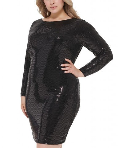 Plus Size Sequined Cowl-Back Sheath Dress Black $43.21 Dresses