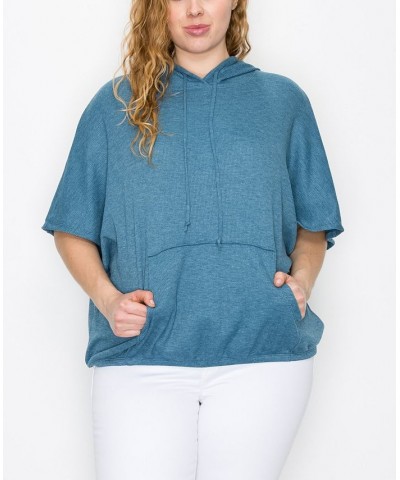 Plus Size Batwing Pocket Hoodie Blue $27.26 Sweatshirts