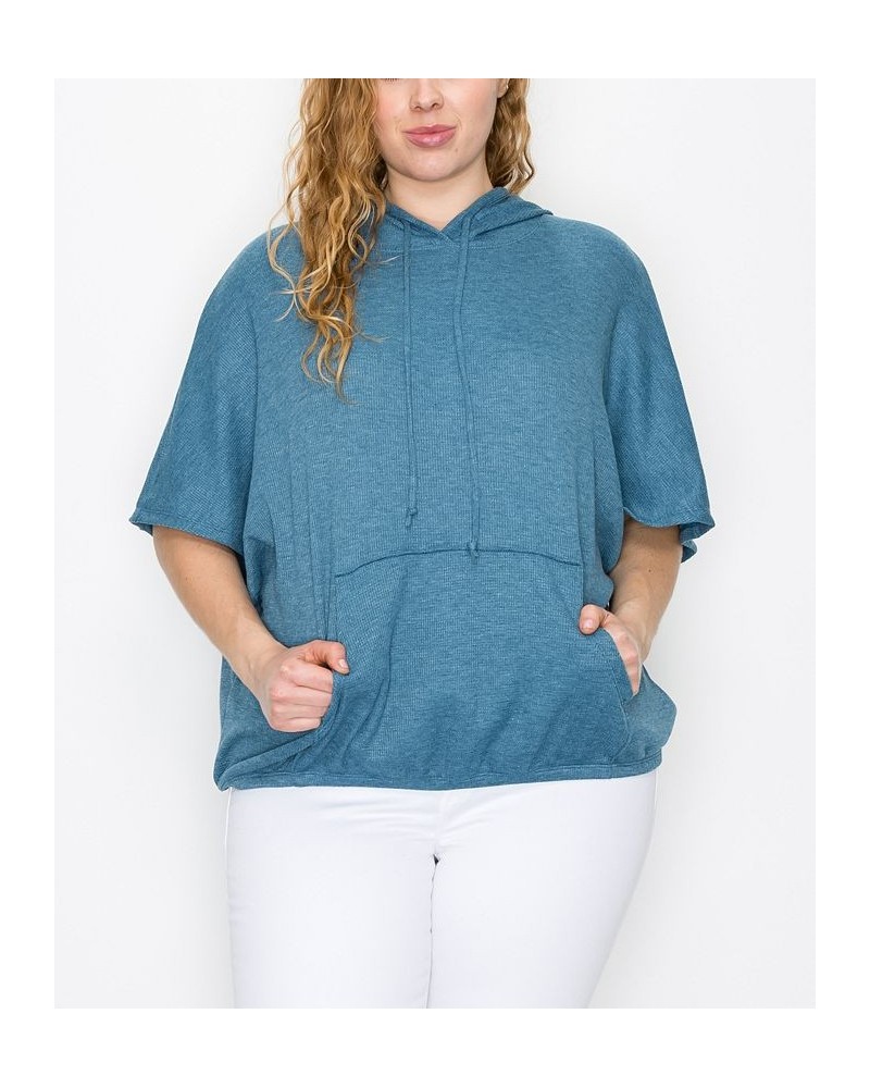 Plus Size Batwing Pocket Hoodie Blue $27.26 Sweatshirts