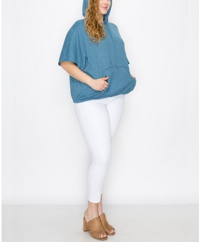 Plus Size Batwing Pocket Hoodie Blue $27.26 Sweatshirts