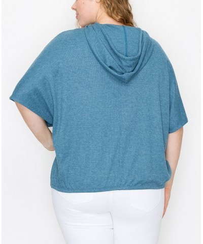 Plus Size Batwing Pocket Hoodie Blue $27.26 Sweatshirts