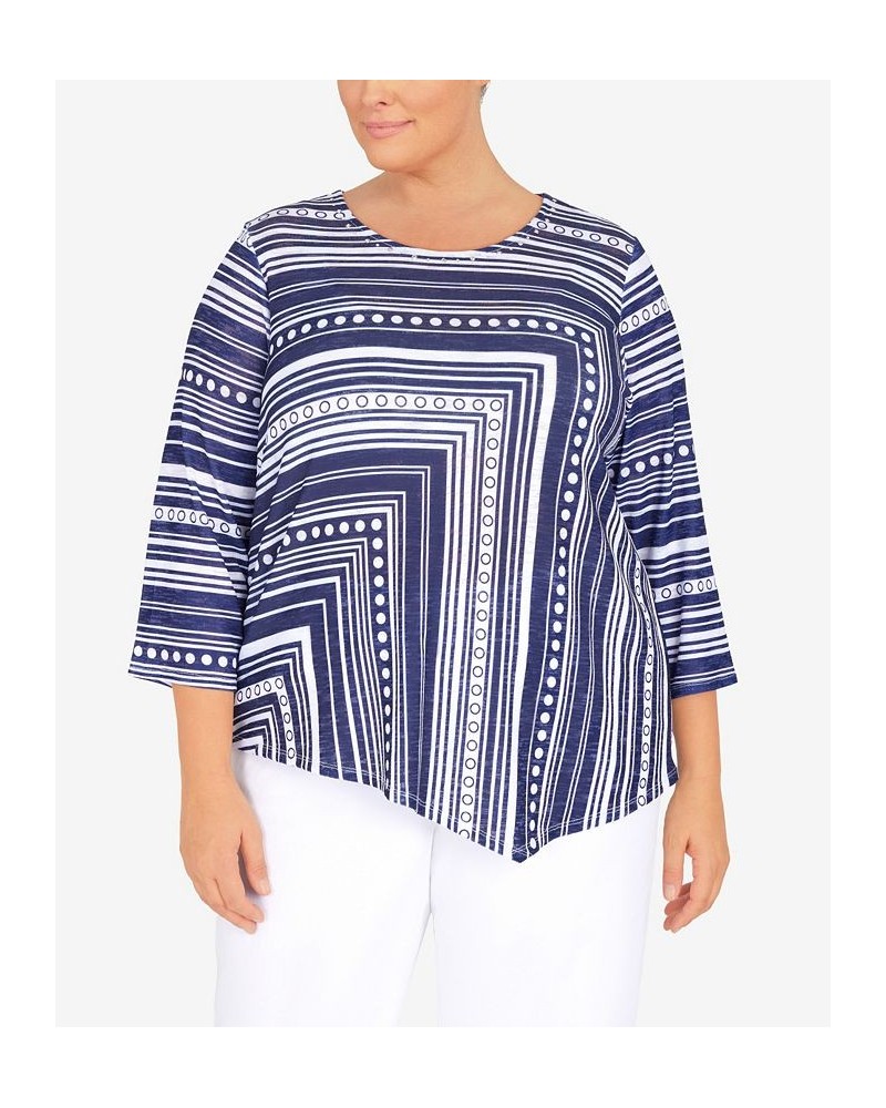 Plus Size Spliced Dot Asymmetric Top Navy, White $29.40 Tops