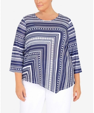 Plus Size Spliced Dot Asymmetric Top Navy, White $29.40 Tops