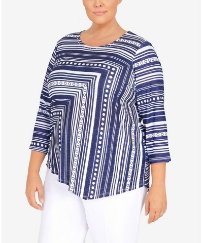 Plus Size Spliced Dot Asymmetric Top Navy, White $29.40 Tops