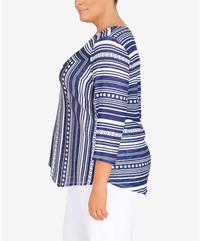 Plus Size Spliced Dot Asymmetric Top Navy, White $29.40 Tops