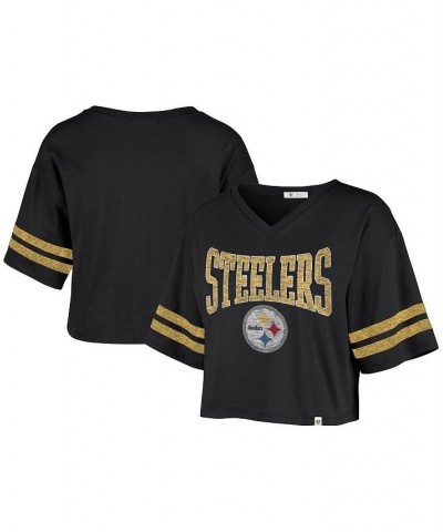 Women's Black Pittsburgh Steelers Fanfare Sport V-Neck Crop Top Black $29.63 Tops