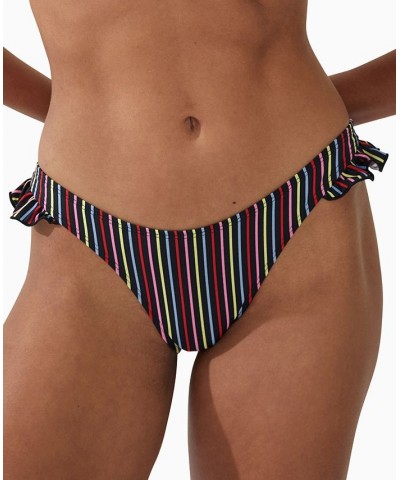Women's Ruffled High-Side Brazilian Bikini Bottoms Charlie Stripe Multi $20.29 Swimsuits