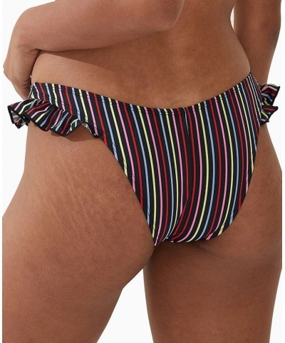 Women's Ruffled High-Side Brazilian Bikini Bottoms Charlie Stripe Multi $20.29 Swimsuits