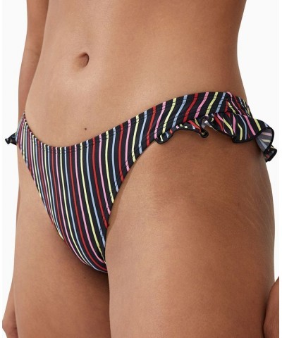 Women's Ruffled High-Side Brazilian Bikini Bottoms Charlie Stripe Multi $20.29 Swimsuits