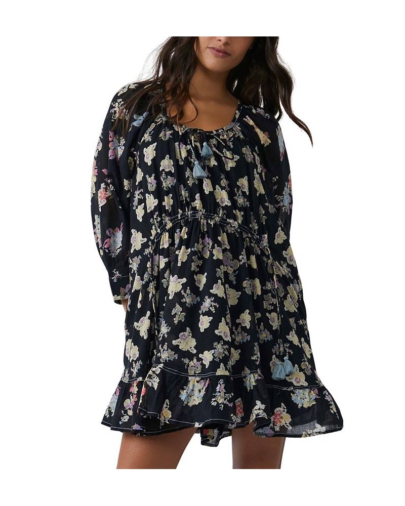 Women's Camella Printed Ruffled Cotton Babydoll Mini Dress Black $42.78 Dresses