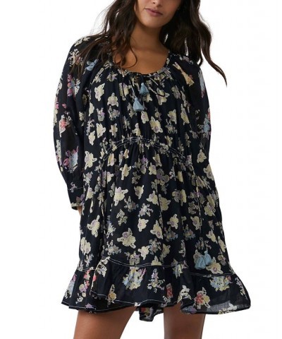 Women's Camella Printed Ruffled Cotton Babydoll Mini Dress Black $42.78 Dresses