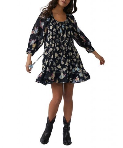 Women's Camella Printed Ruffled Cotton Babydoll Mini Dress Black $42.78 Dresses