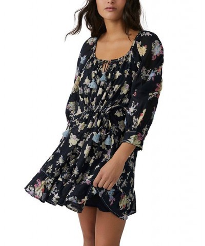 Women's Camella Printed Ruffled Cotton Babydoll Mini Dress Black $42.78 Dresses