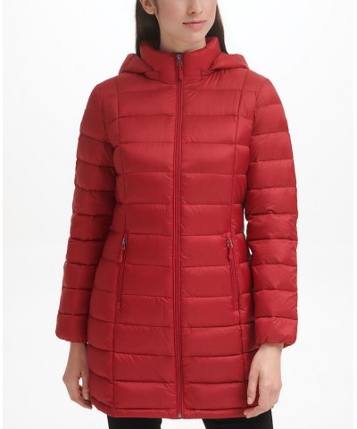 Women's Packable Hooded Down Puffer Coat Deep Red $28.20 Coats