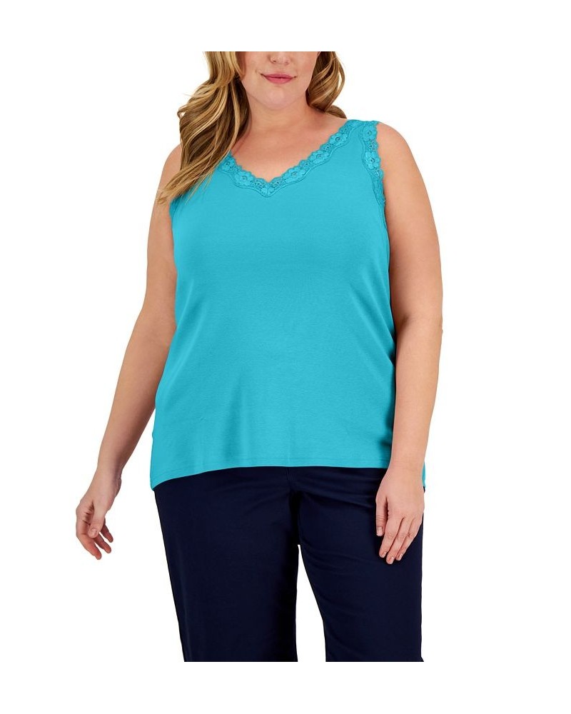 Plus Size Cotton Lace-Trim Top Pebble $9.59 Tops