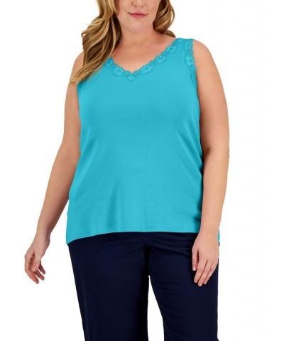 Plus Size Cotton Lace-Trim Top Pebble $9.59 Tops