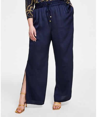Plus Size High-Rise Slit-Cuff Wide-Leg Pants Blue $39.95 Pants