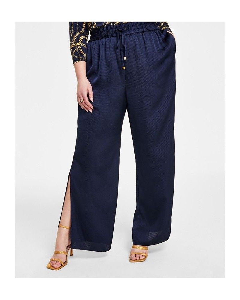 Plus Size High-Rise Slit-Cuff Wide-Leg Pants Blue $39.95 Pants