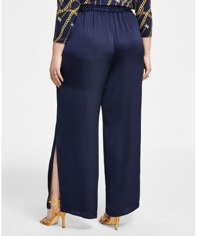 Plus Size High-Rise Slit-Cuff Wide-Leg Pants Blue $39.95 Pants