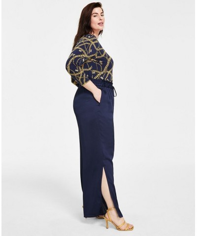 Plus Size High-Rise Slit-Cuff Wide-Leg Pants Blue $39.95 Pants