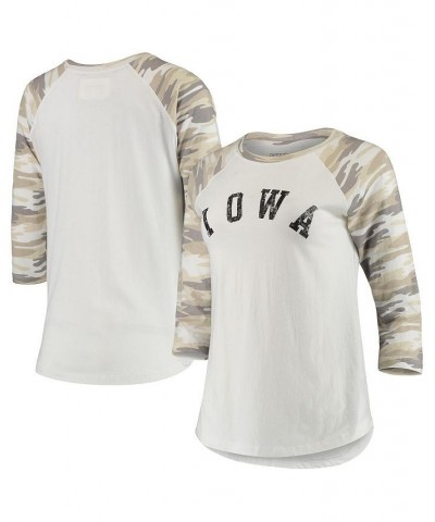 Women's White and Camo Iowa Hawkeyes Boyfriend Baseball Raglan 3/4-Sleeve T-shirt White, Camo $22.00 Tops