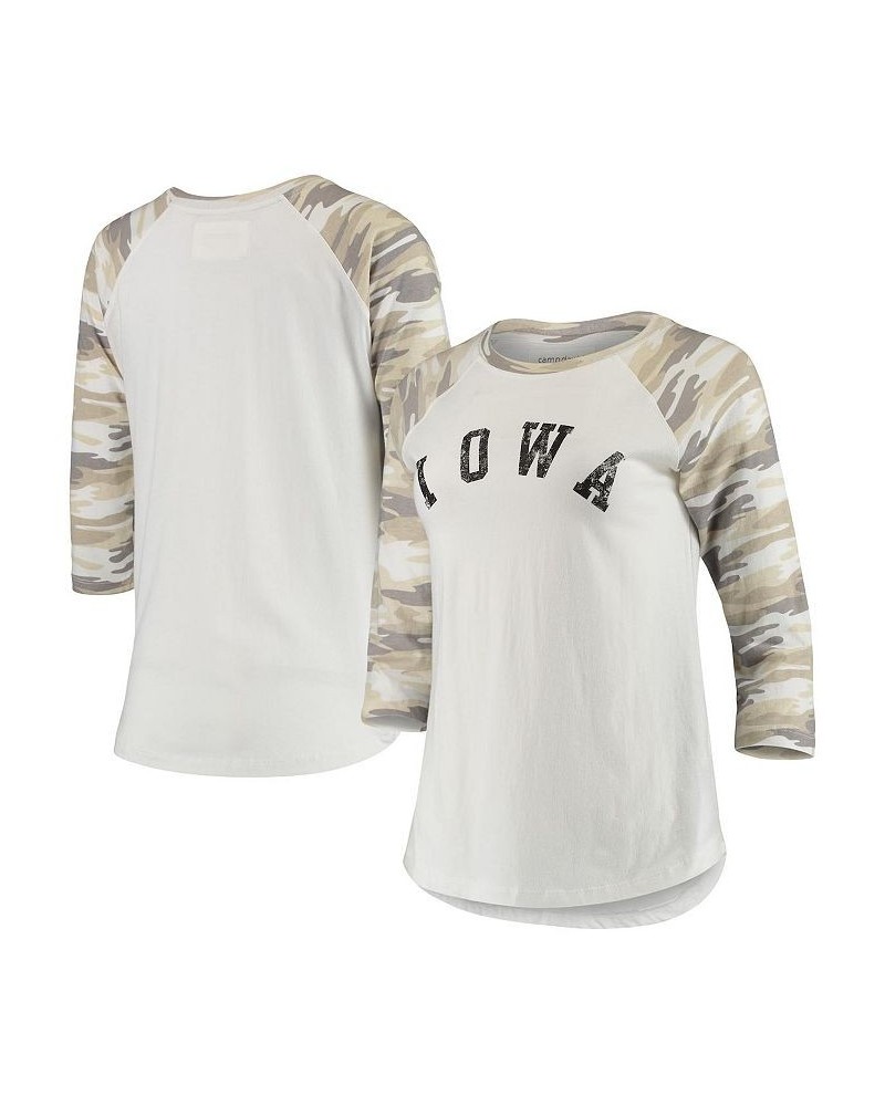 Women's White and Camo Iowa Hawkeyes Boyfriend Baseball Raglan 3/4-Sleeve T-shirt White, Camo $22.00 Tops