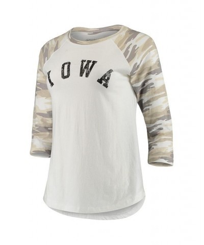 Women's White and Camo Iowa Hawkeyes Boyfriend Baseball Raglan 3/4-Sleeve T-shirt White, Camo $22.00 Tops