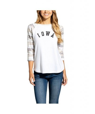 Women's White and Camo Iowa Hawkeyes Boyfriend Baseball Raglan 3/4-Sleeve T-shirt White, Camo $22.00 Tops