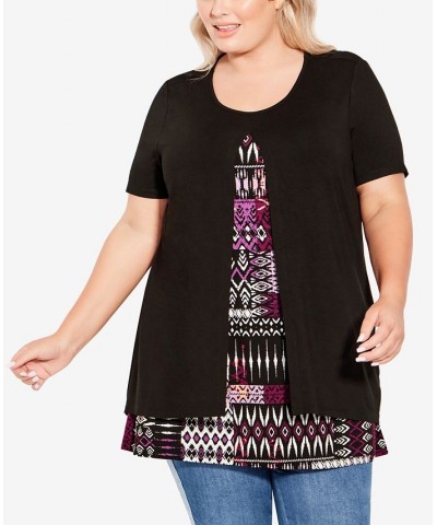 Plus Size Alexia Overlay Tunic Orchid Batik Patch $37.95 Tops