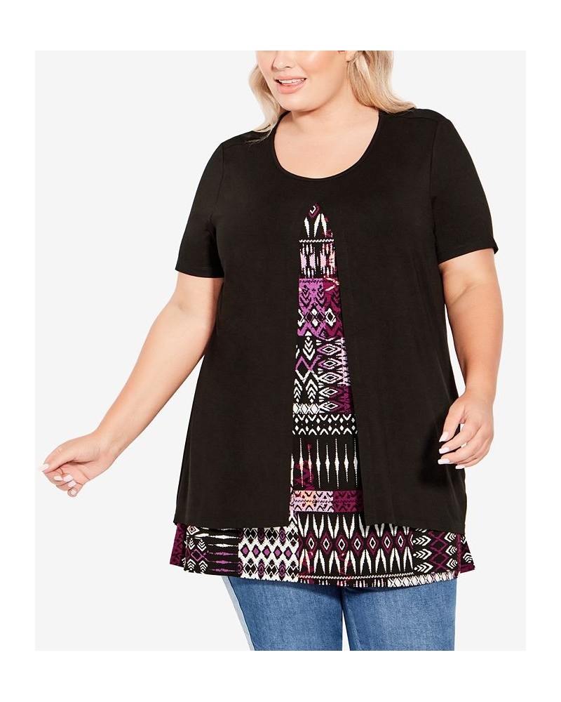 Plus Size Alexia Overlay Tunic Orchid Batik Patch $37.95 Tops