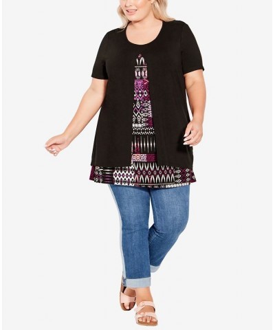 Plus Size Alexia Overlay Tunic Orchid Batik Patch $37.95 Tops