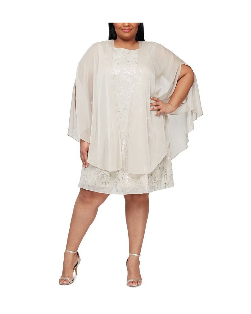 Plus Size Foil-Print Cape Dress Light Gold $47.68 Dresses