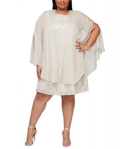 Plus Size Foil-Print Cape Dress Light Gold $47.68 Dresses