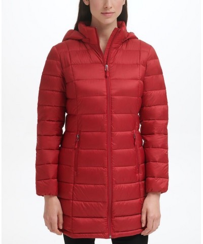 Women's Packable Hooded Down Puffer Coat Deep Red $28.20 Coats