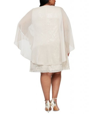 Plus Size Foil-Print Cape Dress Light Gold $47.68 Dresses