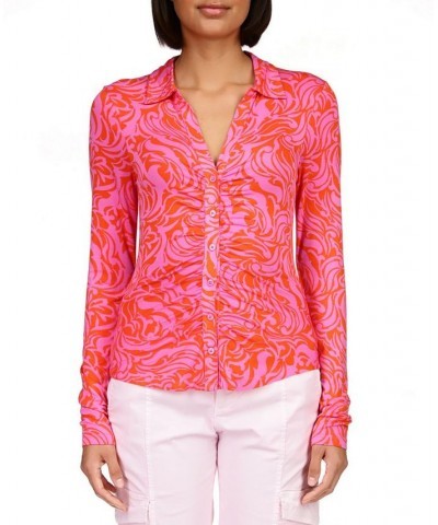 Dreamgirl Printed Shirt Pink $26.73 Tops