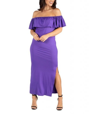 Women's Off Shoulder Ruffle Detail Maxi Dress Purple $18.86 Dresses