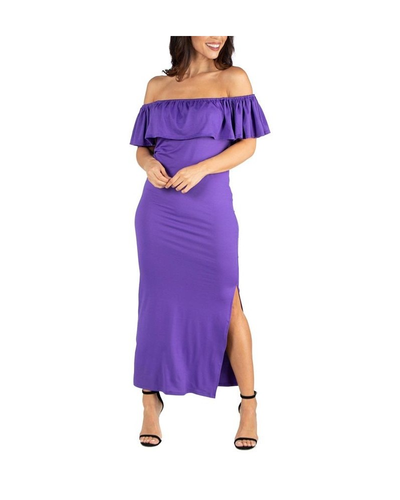 Women's Off Shoulder Ruffle Detail Maxi Dress Purple $18.86 Dresses