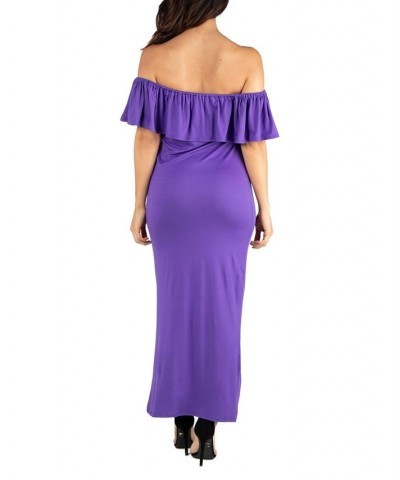 Women's Off Shoulder Ruffle Detail Maxi Dress Purple $18.86 Dresses