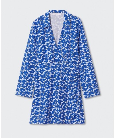 Women's Floral Shirt Dress Blue $42.30 Dresses