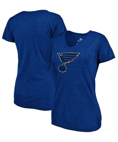 Women's Heathered Royal St. Louis Blues Distressed Team Tri-Blend V-Neck T-shirt Heather Royal $23.93 Tops