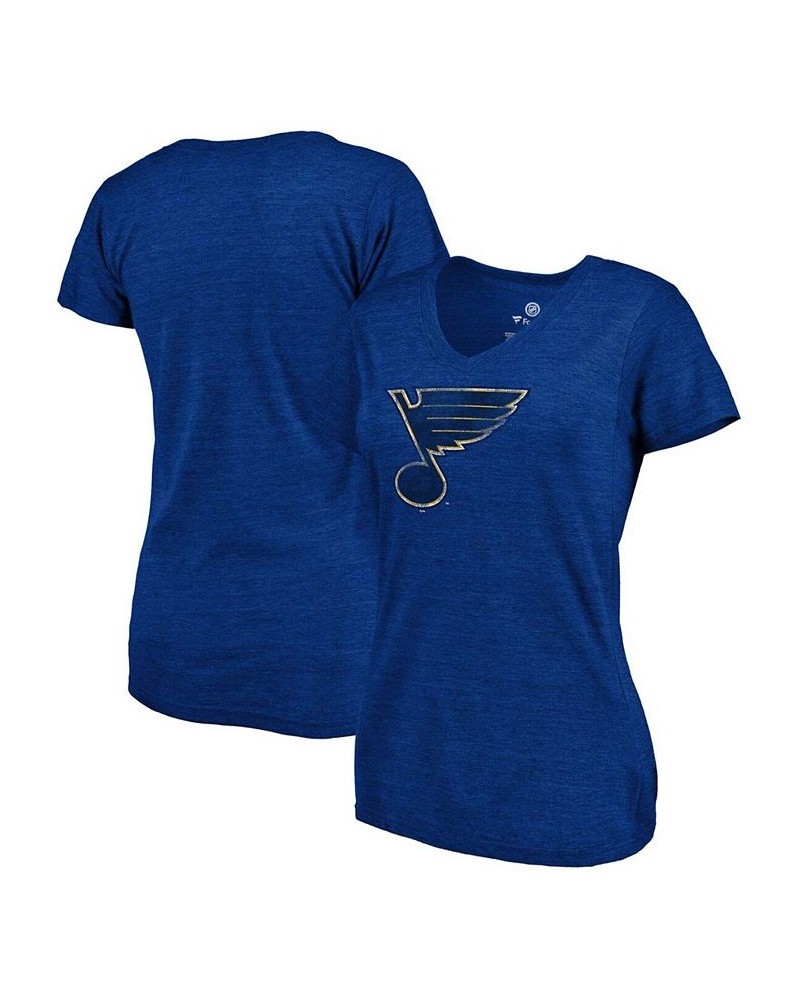 Women's Heathered Royal St. Louis Blues Distressed Team Tri-Blend V-Neck T-shirt Heather Royal $23.93 Tops