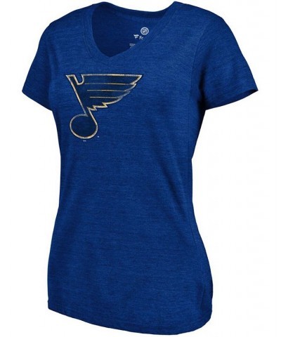 Women's Heathered Royal St. Louis Blues Distressed Team Tri-Blend V-Neck T-shirt Heather Royal $23.93 Tops