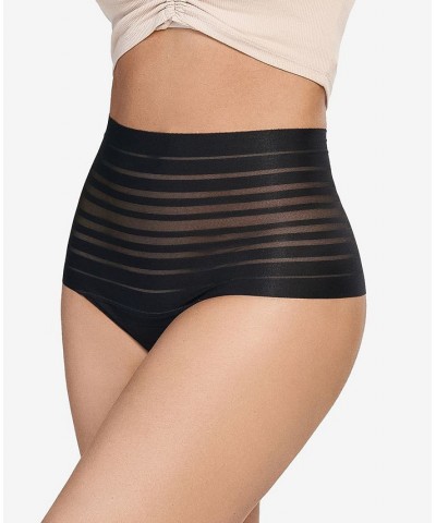 Women's Lace Stripe High-Waisted Cheeky Hipster Panty Black $15.75 Panty