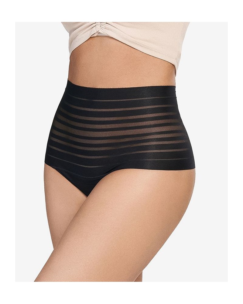 Women's Lace Stripe High-Waisted Cheeky Hipster Panty Black $15.75 Panty