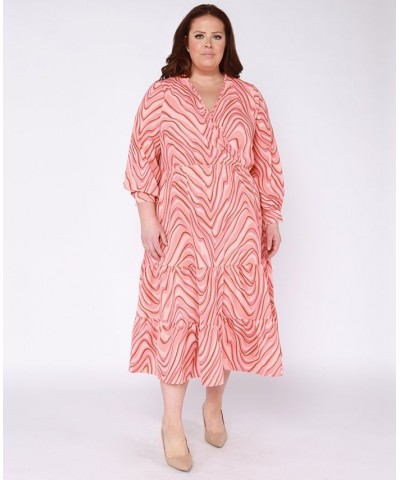 Trendy Plus Size Surplice-Neck Tired Maxi Dress Pink $16.59 Dresses