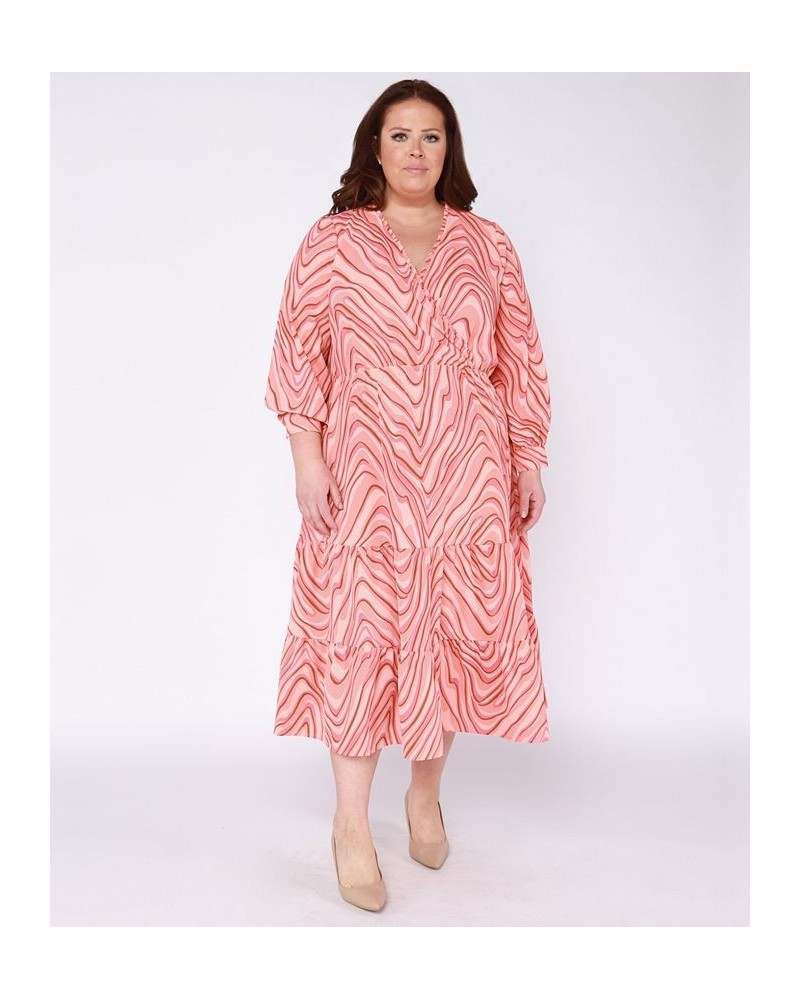 Trendy Plus Size Surplice-Neck Tired Maxi Dress Pink $16.59 Dresses